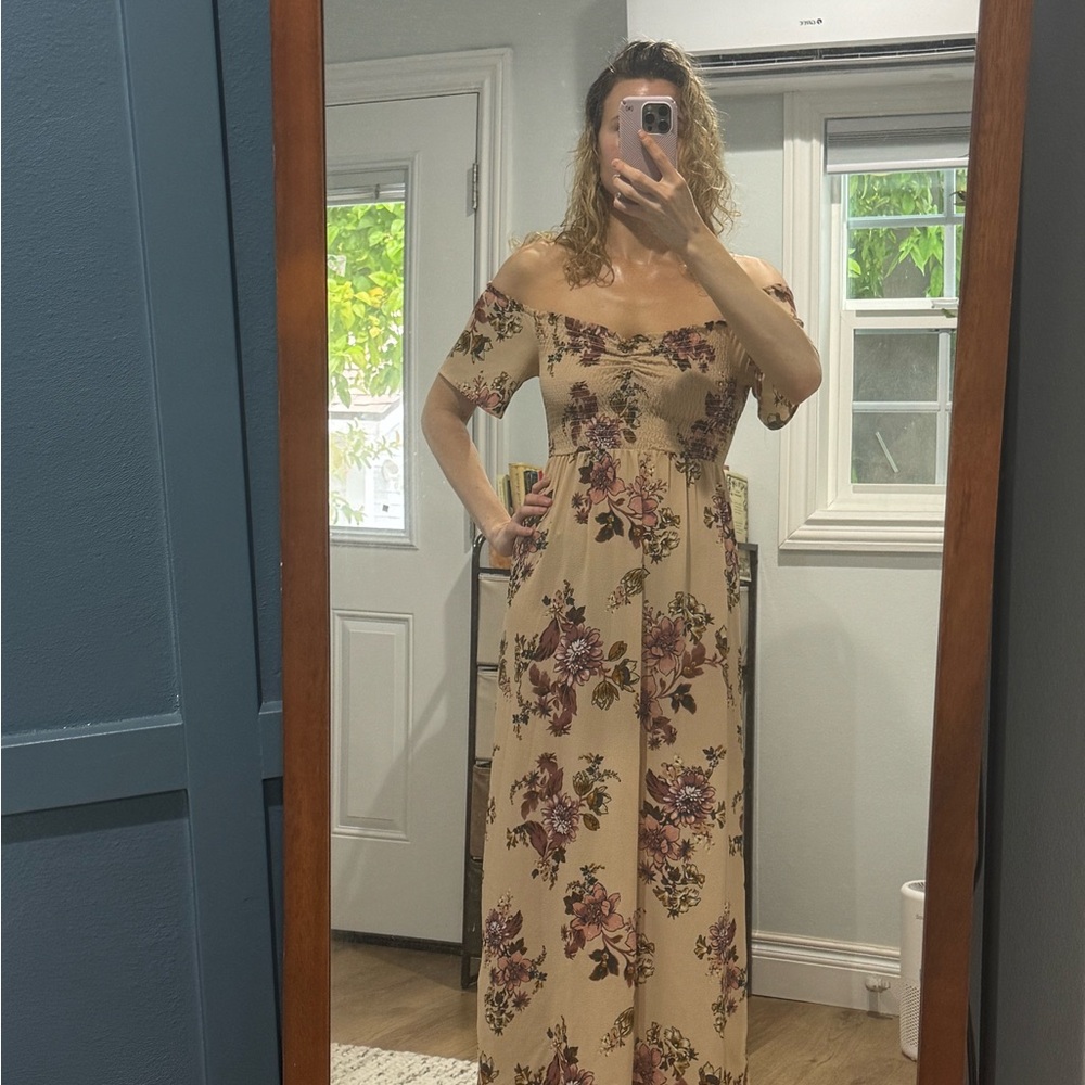Xhilaration Pink Off-Shoulder Maxi Dress 3/4 Sleeve Cocktail
